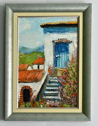 umetnička slika - Dušan Kosovac - Kuća sa plavim vratima - umetnička galerija Harmonija