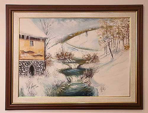 umetnička slika - Dušan Kosovac - Potok zimi - umetnička galerija Harmonija